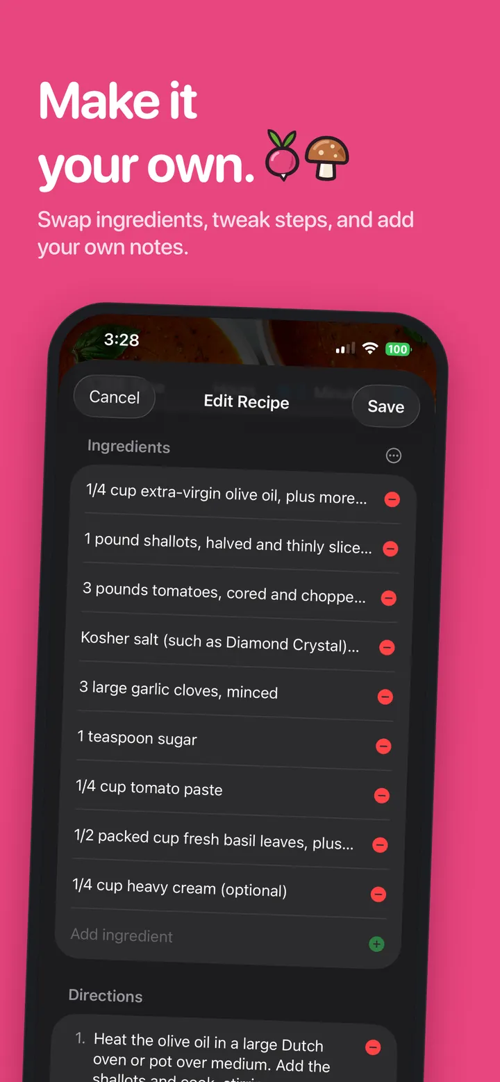 Editing a recipe