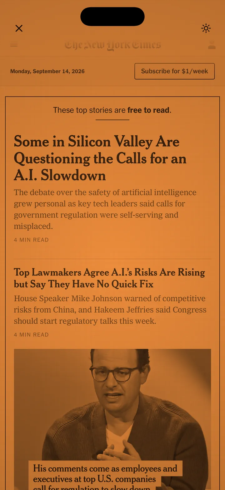 The built-in browser, in amber